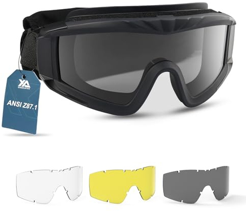 xaegistac Airsoft Goggles, ANSI Z87.1 Certified Tactical Safety Goggles Anti Fog Military Eyewear with 3 Interchangable Lens for Paintball Riding Shooting Hunting Cycling (Black)