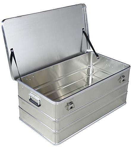 Tolegano Aluminiumbox Alubox 140l Fassungsvermögen - Werkzeugkiste Staub- und Spritzwassergeschützt - Deichselbox Metallkiste Gartentruhe Alukiste Alu transportbox Werkzeugbox Aluminium Koffer