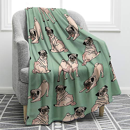 Jekeno Pug Dog Blanket Cartoon Smooth Soft Print Blanket Kid Baby for Sofa Chair Bed Office Travelling Camping 50x60