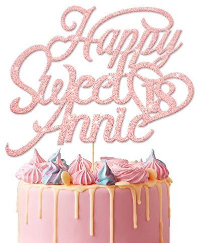 EDSG Personalised Sweet 16th Birthday | Customized with Any Age Any Name 12 16 18 21 30 Birthday Decor Cake Topper | Double Sided Glitter Birthday Cake Topper for Kids Hand Finished in UK(Baby Pink)