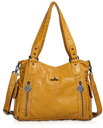 NICOLE & DORIS Damen Handtaschen Groß Retro Schultertasche Hobo Bag Leder Frauen Umhängetasche Gelb