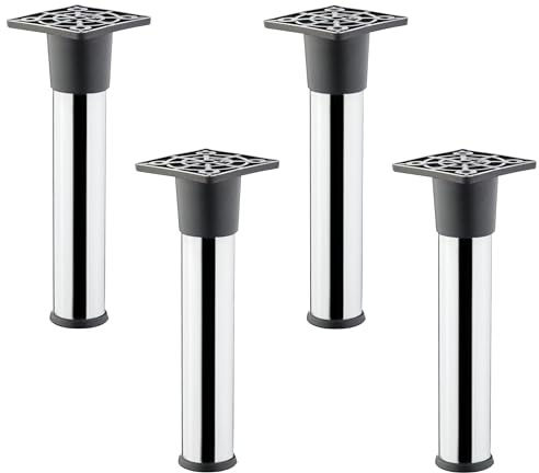SOTECH 4 Stück Möbelfüße Alfa 150 mm + 10 mm Ø 25 mm Chrom poliert | höhenverstellbare Schrankbeine aus Stahl