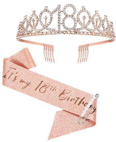 18. Geburtstag Schärpe und Tiara Set - Rose Gold Krone '18 & Fabulous' für Mädchen - Geschenke und Party Favor Supplies