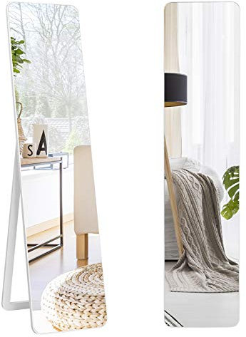 COSTWAY 2 in 1 Ganzkörperspiegel, Standspiegel und Wandspiegel mit Holzrahmen, Ankleidespiegel 37 x 160cm, Garderobenspiegel für Schlafzimmer, Wohnzimmer und Eingangsbereich