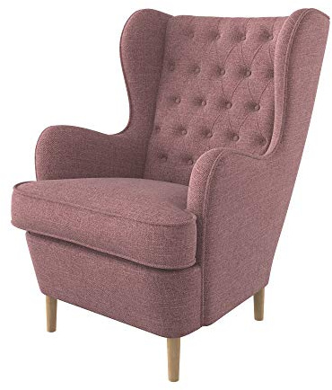Furninero - Sillón orejero, Estilo Chesterfield, capitoné con diseño de Diamante de Botones Profundos, Patas Redondeadas de Roble, Naturel Coral Tela (Resistente a Las Manchas), Rosado