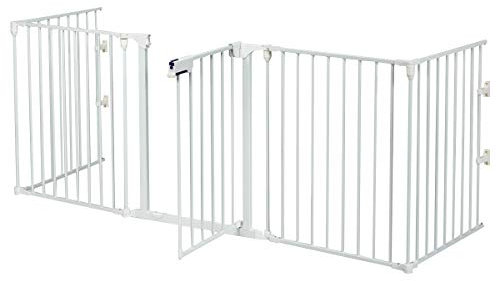 COSTWAY Kaminschutzgitter Metall 5 in 1 Absperrgitter inkl. Schwing Tür Konfigurationsgitter faltbar Schutzgitter, Kindergitter wandmontierbar/freistehend Laufgitter Türschutzgitter (Weiß)