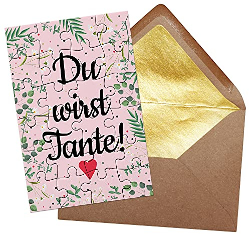 Foto-Puzzle - Du wirst Tante - inkl. Briefumschlag mit Gold-Inlay - Geschenk für Schwester -Tante - Verkündung Geburt & Schwangerschaft - 24 Teile