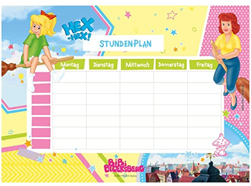 Papierdrachen Stundenplan DIN A4 Block - Bibi Blocksberg 1 - beschreibbar und ideal als Geschenk für die Schule - Wochenplan - Stundentafel zur Einschulung