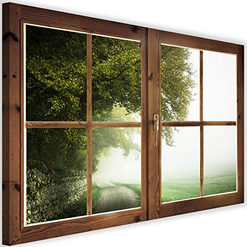 Feeby Viles - Leinwand Bilder - Fensterblick Natur- 120x80 cm- Deko Wohnzimmer - Wandbilder Schlafzimmer - Deko Aesthetic - Wand Deko - Leinwand Groß - Deko Zimmer - Leinwandbilder XXL