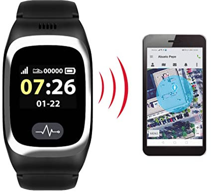 Tracmi Reloj B6 con botón de Llamada de Emergencia SOS – Localización GPS – Detección de Caídas – Pulsómetro – Cuidado de Mayores/Demencia/vulnerables – Tarjeta SIM incluida - Necesita suscripción