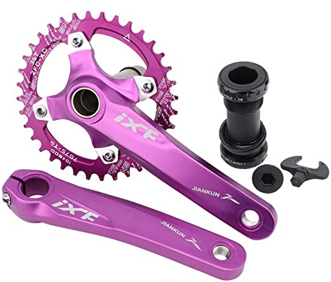 KOOZER Bicycle Crank Arm Set BCD 104 Road Mountain Bike Crankset with Bottom Bracket With 38T Single Chain Ring Chainrings (Purple)