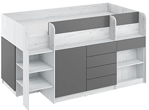 BIM Furniture Etagenbett Smile L Kindermöbel, Möbelset für EIN Kinderzimmer, EIN Bett mit Schreibtisch, Regalen, Schubladen: Linke Seite (Craft Weiß/Graphit)