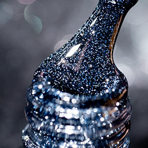 Esmalte de uñas de gel holográfico de flash reflectante de brano, 7,3 ml de esmalte de uñas de gel holográfico de flash reflectante negro, que requiere lámparas ultravioleta DG19