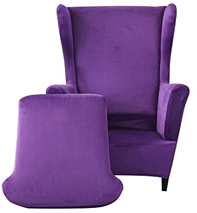 Highdi 2Teilig Ohrensessel Überzug aus Samt,Sessel-Überwürfe Ohrensessel Schonbezüge Bezug Sesselhusse Elastisch Stretch Tiger Stuhlbezug mit Armlehne Hohe Rückenlehne Universal (Violett)