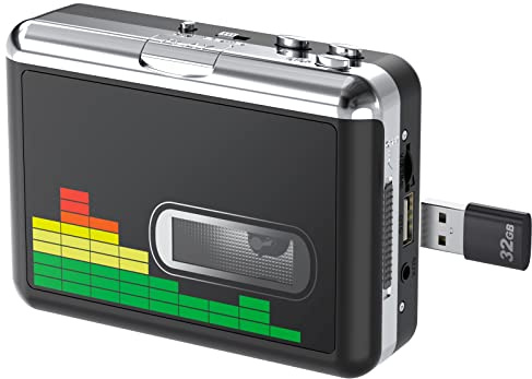 DIGITNOW USB Cassette Player, Portable Walkman Stereo Tape to MP3 Converter, Audio Music Recorder to MP3 Digital File Converter with Earphones, No PC Required, Black, BR607