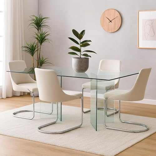 Dmora - Tavolo fisso AlcalalaRe, Tavolo da pranzo, Tavolo per cucina, Scrivania rettangolare da ufficio, 180x90h78 cm, Trasparente