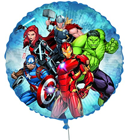 Marvel Avengers Ballon Foil Ballloon Mylar Round (46 cm, 18 po) avec paille, ruban et pesetto