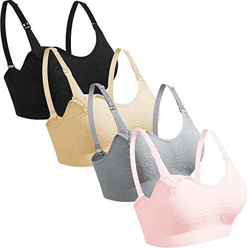 GXXGE Amnings-bh i 4-pack, mamma bh, push-up, silkeslen, sömlös, graviditets-bralette, underkläder, S