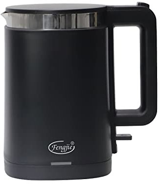 Fengjie Bouilloire électrique 1,0 L en acier inoxydable 1360 W sans BPA avec thermostat Strix anti-séchage avec poignée antidérapante, base rotative à 360° (Noir)