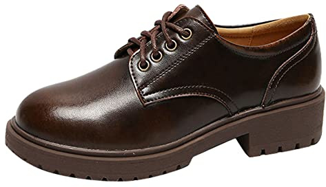 Zapatos clásicos de cuero para mujer, estilo vintage, con cordones, Oxford