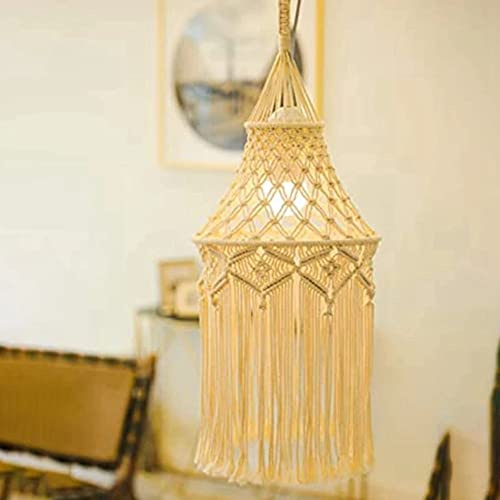 Tiamu Lampenschirm Boho, Makramee Lampenschirm Hängelampe Korb, Deckenlampe Lampion, Deckenlampe Lampenschirms, Handgefertigter Laternen Lampenschirms für Wohnzimmer, Schlafzimmer