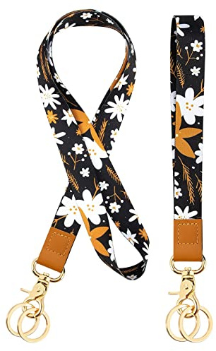 FISHSHOP Lanyard Strap Neck,1 Pièces Cordon Tour de Cou et 1 Pièces Lanière De Poignet Porte-Clés,Idéal pour d'Identification, Clés, Téléphone Portable (Champagne)