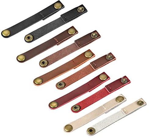 sourcing map Pack of 10 Leather Cable Straps Cable Ties, Cord Organizer, Portable Cable Management for USB Cables, Headphone Wires, 5 Colors