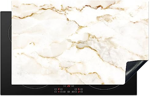 KitchenYeah© Cubre Vitrocerámica | 85x52 cm - Protector Vitroceramica Induccion - Tapa Vitroceramica - Protector de Vitroceramica Mármol - Piedra caliza - Oro