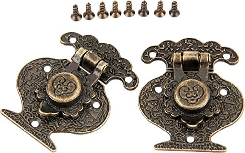 Antiker Riegel, Haspenverschluss, Schlosshaken, Ösenriegel, 2 Stück, Bronze, Kastenschloss, Schnalle, Schmuck, Holz, Schubladenschloss, Messing, Kofferschnalle, Schloss mit Schrauben, 40 x 51 mm