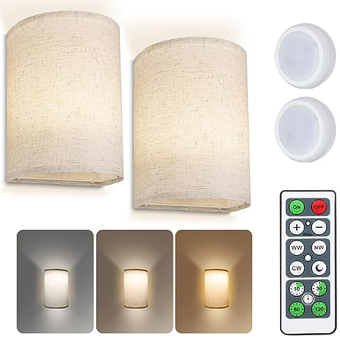 JinsenTGG 2x Wandleuchte Akku 3 Farben Dimmbar Fernbedienung | Wandlampe Batteriebetriebene Wandleuchten Innen, Kabellose Nachtlicht für Schlafzimmer, Treppen, Wohnzimme, Mit Fernbedienung