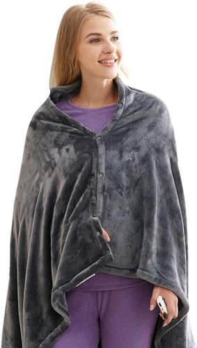 USB Electric Heated Shawl Blanket Long Warm Fleece Heating Shawl with Buttons Office Noon Break Cold-proof Thermal Blanket Soft Fast-Heat Wrap Warmer Cloak 3 Temperature Settings Wearable Poncho Cape