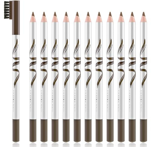 Boobeen 12 Paquetes de Lápices de Cejas con Pincel Suave 2 en 1 Lápiz de Cejas Natural Impermeable Maquillaje de Cejas de Larga Duración, Set de Lápices de Cejas Negros Eye Brow Liners