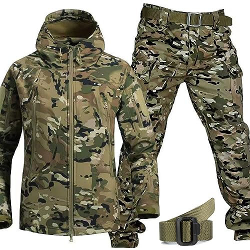 UIHECTA Taktischer Uniformanzug, Taktische Jacke Und Hose, Softshelljacke FüR Herren, MilitäRische Tarn Jagdbekleidung, Wasserdicht, Leicht, Draussen, Mit GüRtel,005,Size: L