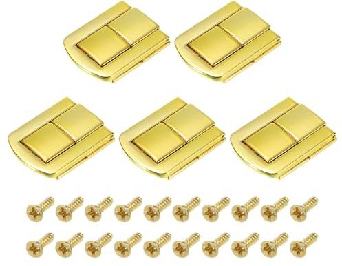 sourcing map 5Pcs Toggle Catch Lock, 1.69 x 1.26 (LxW) Zinc Alloy Hasp Lock Latch Clasp for Jewelry Box Wooden Case Toolbox, Gold