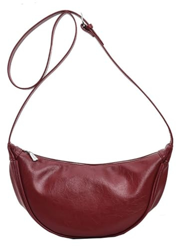 ACUYE Mezzaluna Borsa a tracolla da donna, in pelle PU, borsa a tracolla a mezzaluna, borsa per ravioli con tracolla lunga regolabile, borsa per tutti i giorni, Rosso vinaccia, Taglia unica