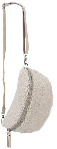 SH Leder ® Teddy Plüsch Hüfttasche Damen Gürteltasche für Festival Reise Bauchtasche mittelgroße Crossbody Bag Frauen mit echt Leder Schultergurt 27x16cm Kate G358