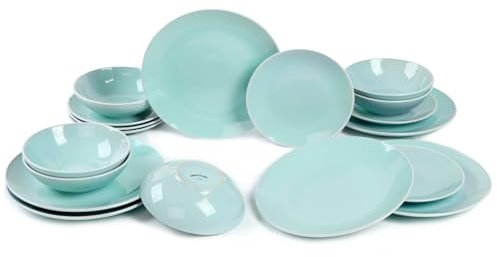Vajilla Ceramica Santa Elena 18 Piezas Modelo Sol - Color Verde - Servicio para 6 Personas - Apta para Lavavajillas y Microhondas - Resistente Manchas y Arañazos - Diseño Ergonómico - Limpieza Fácil.