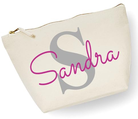 Kosmetiktasche mit Name Bedruckt personalisierte Schminktasche für Handtasche Beautybag Accessoire Tasche Natur S