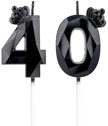 DTXLX Velas 3D cumpleaños Negro números 40 con corona, para tartas, decoración cumpleaños, velas cumpleaños niños, fiestas, bodas, fiestas empresa, aniversarios (Negro #40)