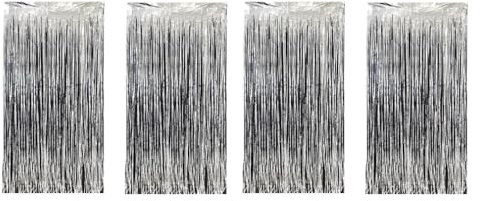 Wisafory 4 Stück Lametta Vorhänge Glitzer Vorhang Fransenvorhang Metallische Glitzervorhang Folienfransen Tinsel Vorhänge Deko für Geburtstag Hochzeit Valentinstag Weihnachten 1x2m Silber 4 Stück