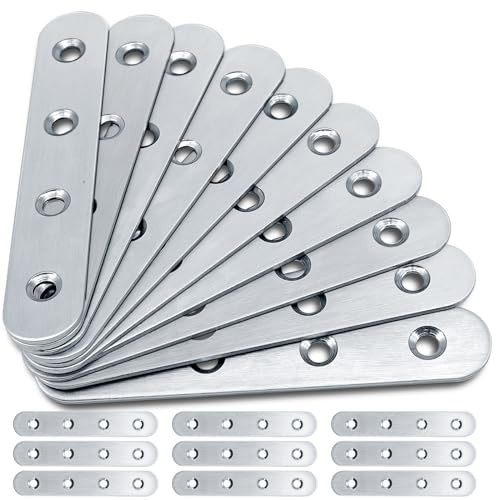 20PCS Flat Brackets for Wood, Gorffy 100 × 17 × 1.75mm Mending Plates | Flat Metal Joining Plates, Metal Stainless Steel Sleeper Brackets for Wood Fixing, for All DIY Woodworking Projects