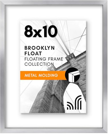 Americanflat Aluminum 8x10 Floating Picture Frame with Shatter-Resistant Glass - Use as 8x10 Picture Frame or 5x7 Picture Frame - Signature Float Collection - Photo Frame for Wall Display - Silver