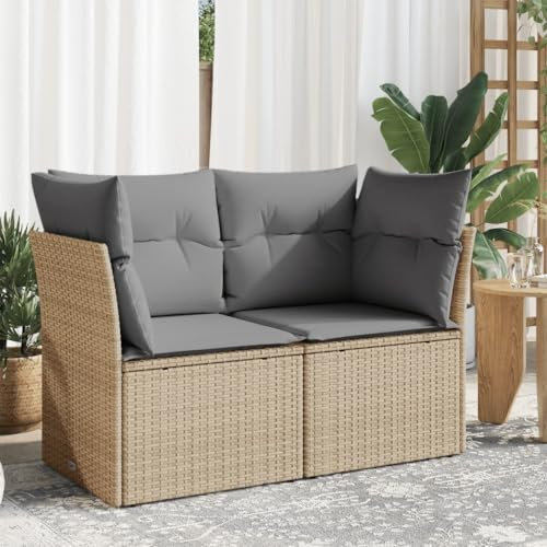 Homgoday Gartensofa 2-Sitzer mit Kissen Loungesofa Balkonsofa Balkonmöbel Gartenlounge Terrassensofa Gartenmöbel Rattansofa Balkon Terrasse Garten Poly Rattan Beige und Hellgrau