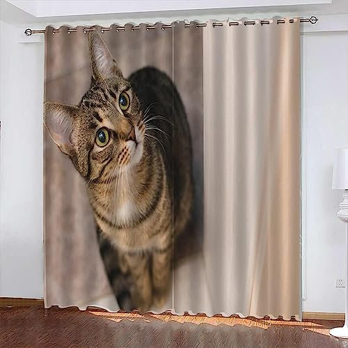 Vorhang Blickdicht 3D Tier Katze - 2 Stücke Verdunklungsvorhänge Mit Ösen Schlafzimmer Wohnzimmer Schallschutz Vorhang Verdunkelung Gardinen, Kinder Vorhänge-6Z4T2Y2L8E8