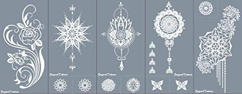 5 Blätter Mandala Rosen Blumen Tattoo Schablone wiederverwendbare Tattoo Vorlage Rose