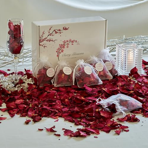 Cherry Blossoms Biodegradable Wedding Confetti – 200g Natural Dried Rose Petals | 35 Petal Confetti Bags with Stickers | Dried Flower Confetti for Weddings, Cones, Table Décor & Special Events