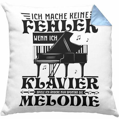 Trendation Klavier-Spieler Kissen mit Füllung 40x40 Geschenk Klavier Geschenkidee Flügel Musiker Ich Mache Keine Fehler Wenn Ich Klavier Spiele (Blau)