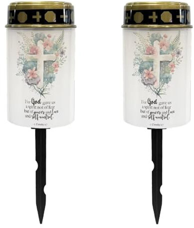 Uorisanigo Cross Floral Solar Memorial Lights for Graves Flameless Candle Lamp Waterproof Solar Powered Light for Prayer Grave Cemetery Garden Decor 2 Pcs