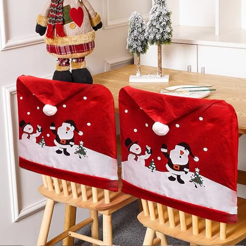 Dazhtu 6er Weihnachtsstuhlbezüge, Weihnachten Stuhlhussen Weihnachtsstuhlüberzug, Weihnachtsmannmützen-Stuhlhusse Universal Stuhlbezug für Esstisch Weihnachten Dekoration, Bankett Beschütze