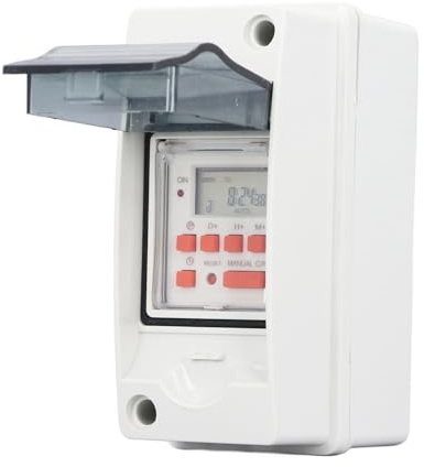 Zeitschaltuhr 7-Tage Programmierbar, 85V-265V Digitaler Schwerlast Timer mit Wasserdichtem Gehäuse, 28 EIN/Ausschaltungen für Poolpumpen, Heizungen, SPA, Außenbereich (mit eingebauter Batter